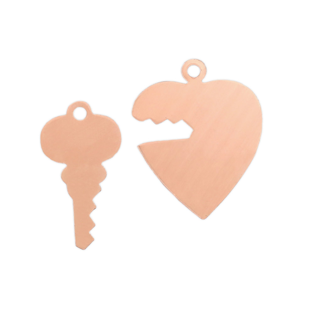 Metal Stamping Blanks Copper Heart and Key, 24 Gauge